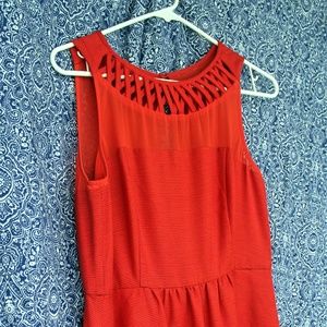 EUC Maeve Lattice Illusion Neck Red Dress